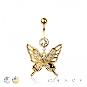 316L SURGICAL STEEL BUTTERFLY DANGLE BELLY BUTTON NAVEL RING 